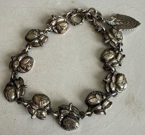 Vintage Rosary Catholic Rose Sterling Silver Link Bracelet Mary Saints 7 1/4” - Picture 1 of 8