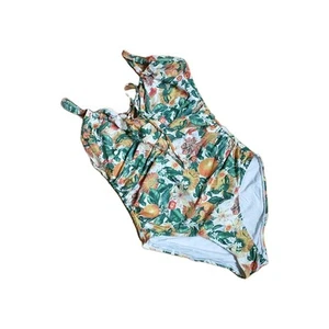 NipTuck One Piece Swimsuit 8 Yellow Floral Fruit Multifit Cup Ruched Strap - Picture 1 of 11