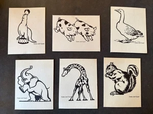Vintage COME AND COUNT illustrated Animal Cards Set Of 6 - Picture 1 of 9
