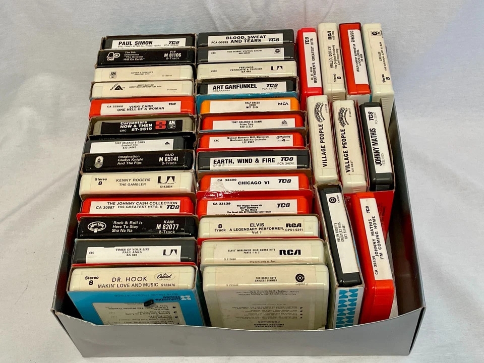 35pc Lot Vintage 8 Track Stereo Tapes Elvis Cher Chicago Village People Grease - Image 1 of 4