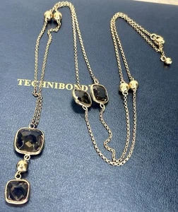 Technibond Smoky Quartz Gemstone Chain Necklace Gold Tone Over 925 Sliver 34” - Picture 1 of 4