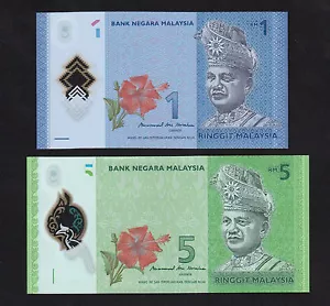 Set 2pcs Malaysia 1 5 Ringgit (2017) P51 P52 MBI Sign Polymer - UNC - Picture 1 of 2