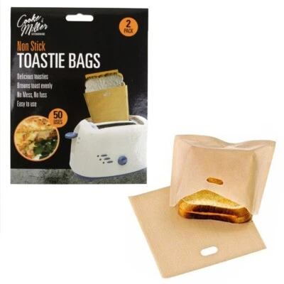 COOKE & MILLER 2 REUSABLE TOASTER BAGS Non Stick Toastie Toast Sandwich Pockets Bag GHOM2196 UK