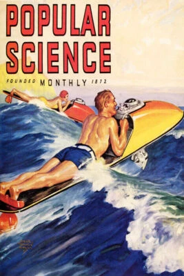 POPULAR SCIENCE OCEAN JET SKI AMERICAN MONTHLY MAGAZINE USA VINTAGE POSTER REPRO - Image 1 of 3