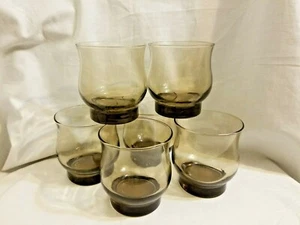 Vintage Libbey Set Of 6 Tulip Shape Smoke Small Footed Glasses 3 3/8" Tall - Picture 1 of 8