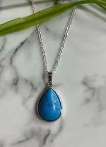 Turquoise Howlite Drop Gemstone Pendant Crystal Healing Necklace Silver Chakra - Picture 1 of 3