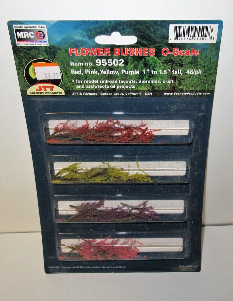 JTT O Scale Flower Bushes Red, Pink, Yellow, Purple 1" to 1.5" Tall 48/pk #95502 - Image 1 of 1