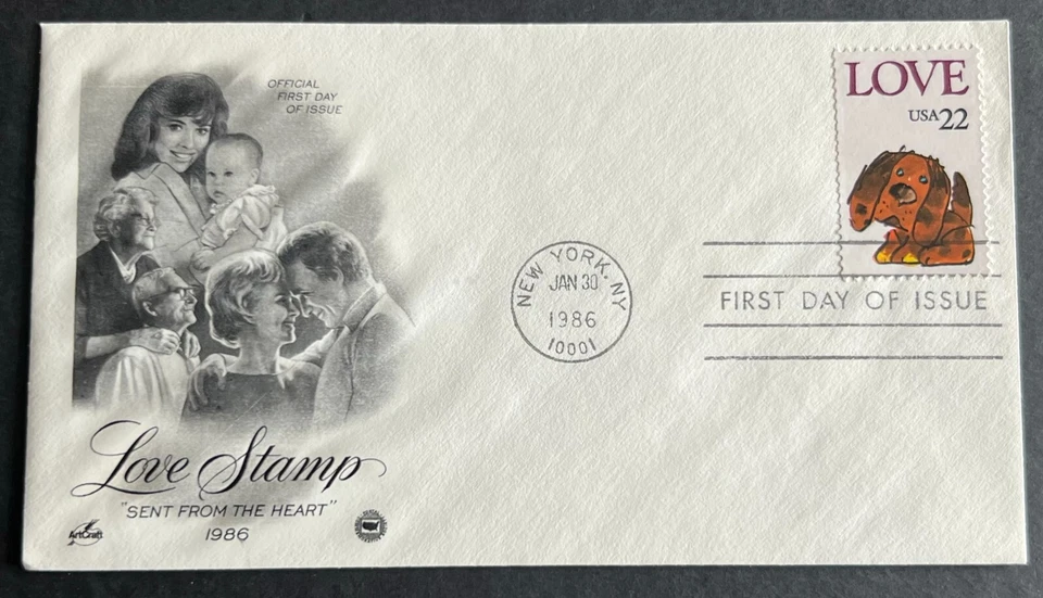 PUPPY LOVE STAMP #2202 JAN 30 1986 NEW YORK NY FIRST DAY COVER (FDC) BX3-2 - Image 1 of 1