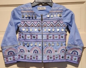 Jak & Peppar Girls Sz 6 Indian Fairisle Jacket Periwinkle Embroidered Bling - Picture 1 of 7