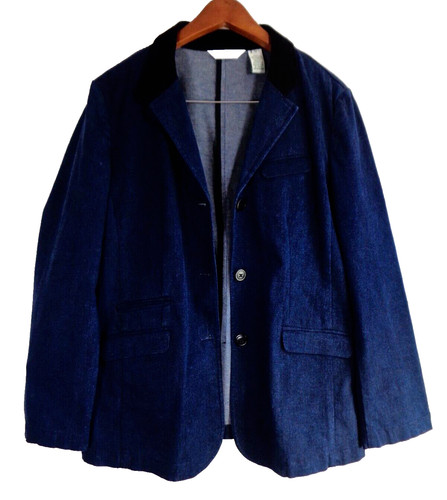 VETEMENTS Giacca donna Orvis XL denim blu navy jeans blazer velluto a coste colletto bottoni davanti