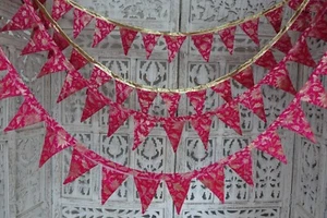 pink Handmade Indian wedding brocade Bunting Flags Garden 3.1 metres SKU19371 - Picture 1 of 10