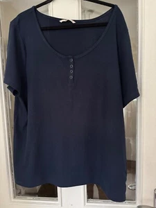 FAB TU NAVY BLUE SCOOP NECK RIBBED COTTON MIX SHORT SLEEVE TOP - SIZE 26!! - Picture 1 of 5