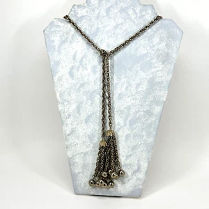 Collar Eslabón Cable Tono Dorado Lariat con Filigrana Cadena Borla Extremos De Colección - Imagen 1 de 7