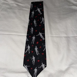 VTG 1992 Wizard of Oz Tin Man Black ❤️Heart Silk Necktie American Film Classics - Picture 1 of 11