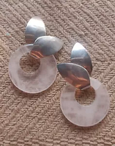 Sterling Silver rose quartz dangle earrings KM - Picture 1 of 3