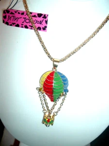 Betsey Johnson Multicolor Enamel HOT AIR BALLOON Chains +BASKET Pendant NECKLACE - Picture 1 of 5