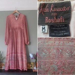 Ritu Kumar 70s Vintage Silk Dress India Boho Hippie Rare XS - Picture 1 of 20
