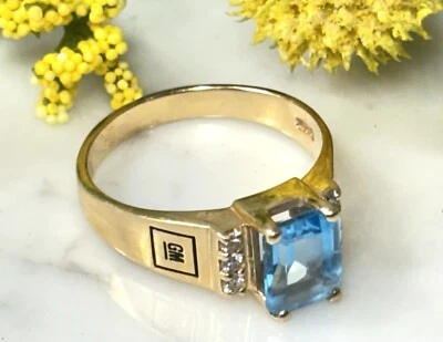Vtg Rare General Motors 14k Gold Topaz/ 6 - 2mm Diamonds Band Ring Size 10 EC - Image 1 of 4