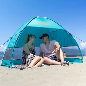 Beach Tent Sun Shelter, Beach Shade Tent w/ UPF50+ UV Protection for 3-4 Person - Picture 1 of 13