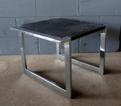 MCM Chrome Side Drink ACCENT TABLE  BRUTALIST Top Springer Era 80's Post Modern - Image 1 of 4