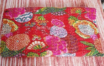 Bohemian fruit print Queen size quilt Indian kantha blanket organic cotton throw - Image 1 of 4
