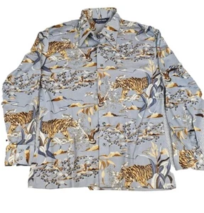 Vintage 1970s Robert Bruce Button Up Tiger Safari Shirt Men's XL All Over Print - Picture 1 of 9