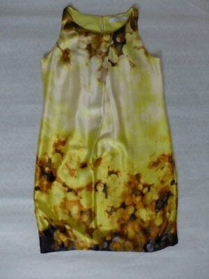 NWoT ROBERT RODRIGUEZ Yellow/Brown Watercolor Print 100% Silk Shift Dress Size 2 - Image 1 of 4