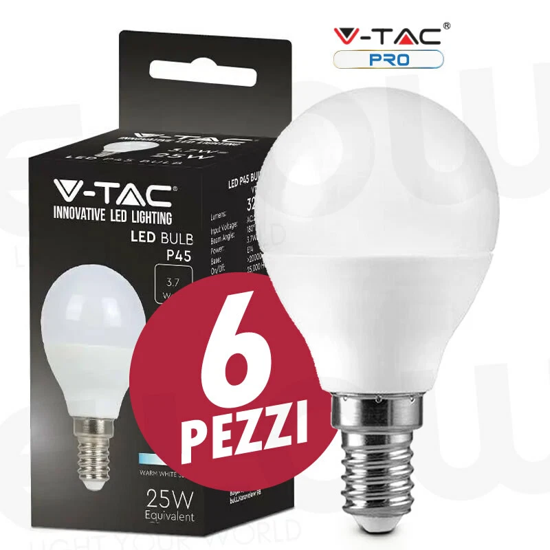 V-TAC VT-1819 Lampadina led SMD 3.7W E14 180° mini globo P45 bianco naturale 400