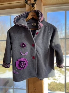 Tuff Kookooshka Hooded Fleece Jacket W Floral Embellishment Made In USA - Picture 1 of 8