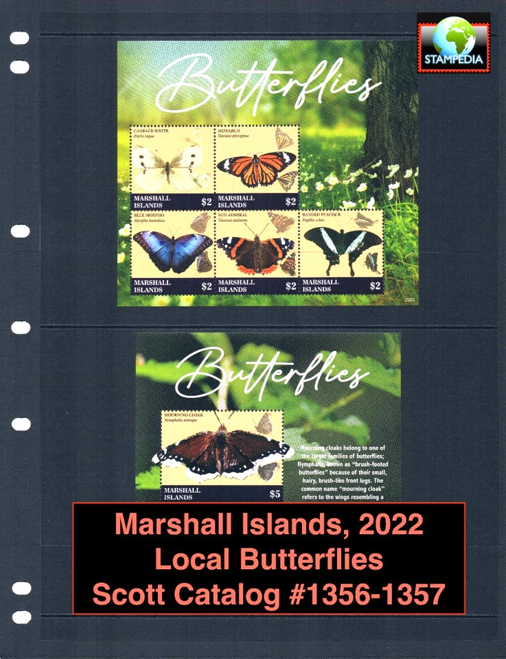 $30.00 Scott Value - 2022 MARSHALL ISL Butterflies 2 s/s Pacific CV MNH NH UMM - Image 1 of 4