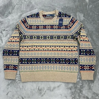 Polo Ralph Lauren Fair Isle Sweater Wool Alpaca Linen Cotton Men’s Sz L New $398 - Image 1 of 4