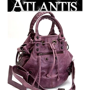 BALENCIAGA Mini Pompon 2-Way Bag in Purple Leather  Women's Auth - Picture 1 of 7