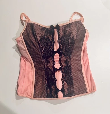 Vintage Y2K Victoria’s Secret Pink Satin and Black Lace Corset Tank Size Medium  - Image 1 of 4