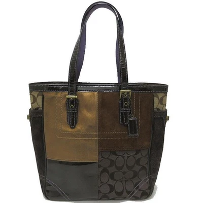 Bolsa de mão Coach vintage patchwork bolsa de ombro couro lona marrom do Japão - Imagem 1 de 4