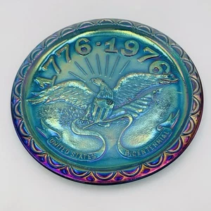 Indiana Glass Plate Carnival Eagle Iridescent Blue Bicentennial Vintage 8" - Picture 1 of 11