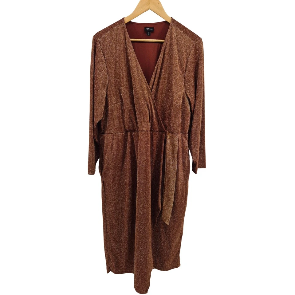 Vestido Torrid Feminino Tamanho 3X Marrom Metálico Manga Longa Midi Festa Carreira - Imagem 1 de 4