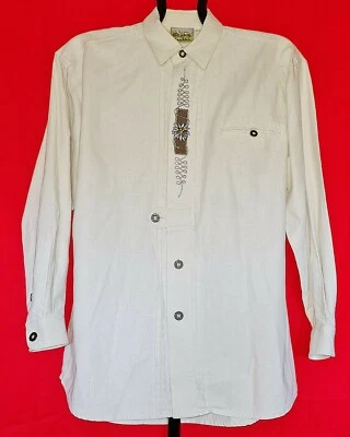 CAMICIA DA UOMO VINTAGE GRUBIG TYROL OKTOBERFEST DIRNDL MISTO LINO BIANCO US16 EU41 - Immagine 1 di 4