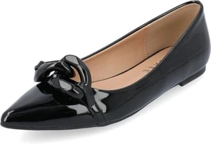 Journee Collection Womens Point Toe Chain Decor Ballet Flats Black Size 7 Medium - Picture 1 of 5