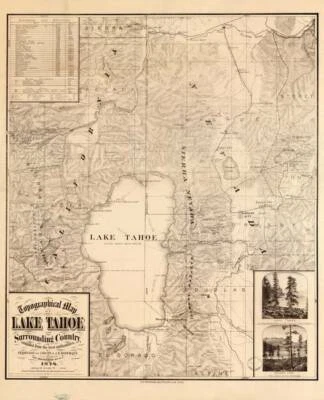 Póster - Impresión de reproducción de mapa vintage de Lake Tahoe California (1874), 4 tamaños Foto 1 de 4