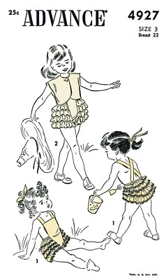 Advance 4927 GIRLS PLAYSUIT Sunsuit PATTERN Un-Printed 1-2-3-4 - Image 1 of 4