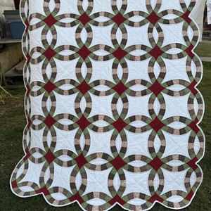 Vintage Double Wedding Ring Quilt Twin Size - Picture 1 of 14