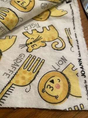 GOLD YELLOW BABY GIRAFFE LION TIGERS 100% COTTON FLANNEL FABRIC 40"W x 26"L ++ - Image 1 of 4