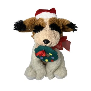 Christmas Kelly toy Puppy Dog Plush With Wreath Brown Tan Santa Hat 11” Stuffed - Picture 1 of 5