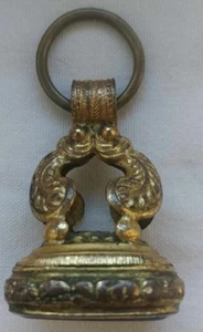 Antiker alter Anhänger Anhänger Uhr Gewicht Anhänger Messing Gold gefüllt Stein lila - Bild 1 von 11