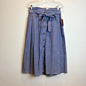 NEW Chambray Button-Front Midi Skirt Tie Waist Live 4 Truth Juniors Sz L Blue - Picture 1 of 10
