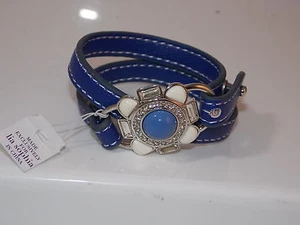NWT Lia Sophia Cornflower Blue Leather Bracelet Under Wraps Rhinestone Cross 9b1 - Picture 1 of 6