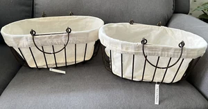 Wire Egg Baskets Set Of 2 W/Liner New W/Tags 13x7x5.5” Storage W/ Handles - Picture 1 of 10