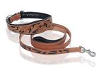Beautiful Hand Tooled Leather Heavy Duty Dog Collar With 6Ft Long Leash.