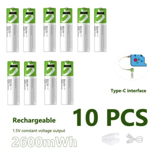10PCS USB 2600mWh AA Li-ion Rechargeable Battery 1.5V Fast Charge Type C Cable - Picture 1 of 9