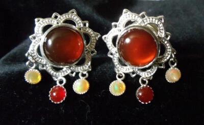 Tapones de loto rosa cornalina con cornalina y ópalo real colgantes, 12 mm 1/2 pulgada  Foto 1 de 4